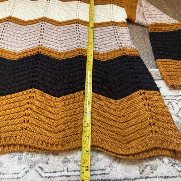 Modern Chevron Women's Sweater - Mustard, Cream, Black, Tan - Picture 6 of 10